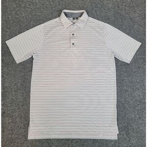Footjoy Balance Men's Golf Polo Shirt Size S White Gray Pink Stripe Short Sleeve